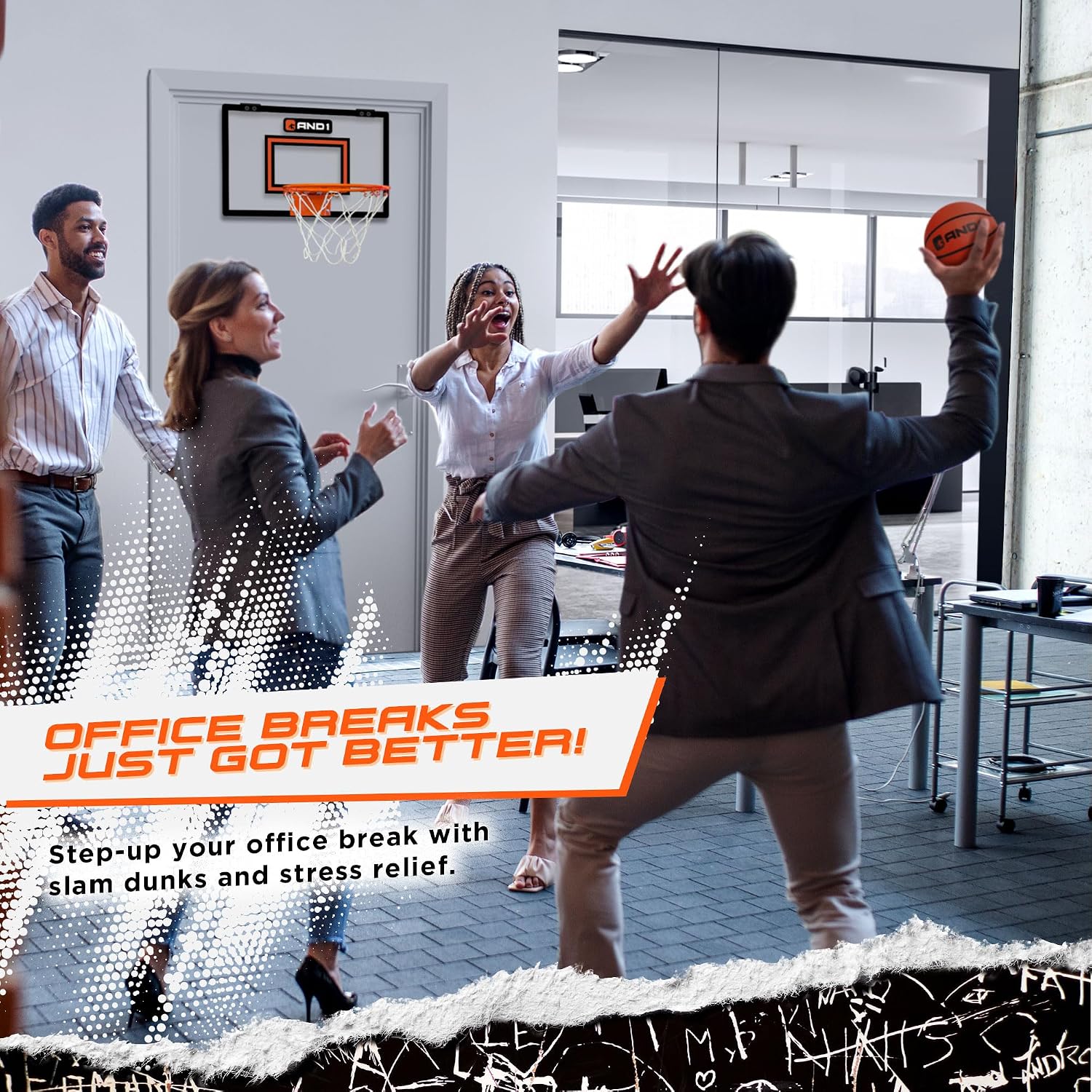 AND1 Over the Door Mini Basketball Hoop: 18x12 Shatterproof Backboard, 2 Mini Basketballs