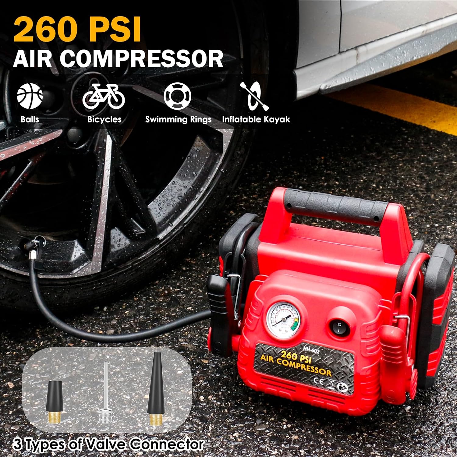 Car Battery Jump Starter-1000Amp 12V Lead-Acid Battery Jump Box with 260PSI Air Compressor, 10000 mAh Portable Power Station
