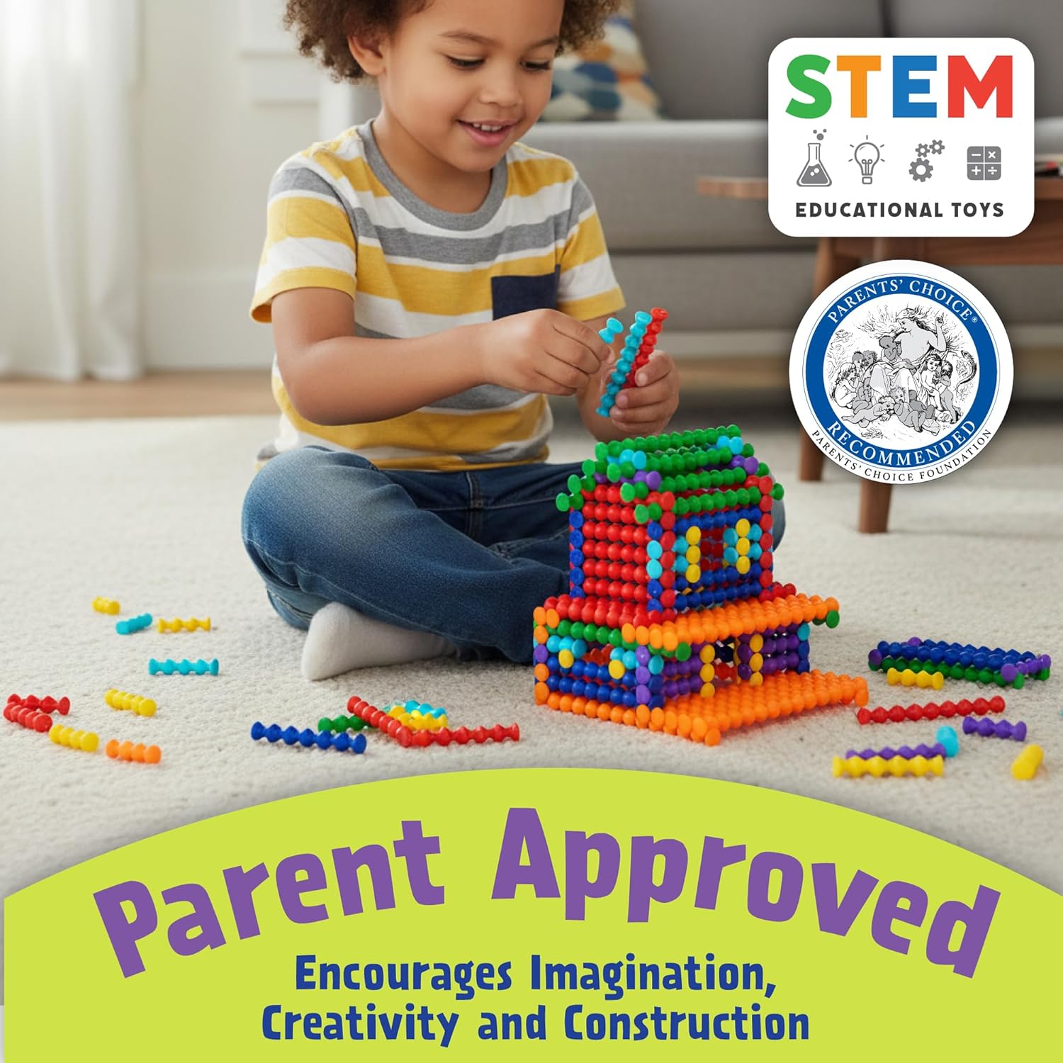 POPULAR PLAYTHINGS Playstix Construction Toy Set, 150 Piece Kit | for Kids Ages 4 and Up, Building Sticks for STEM and Classroom Use