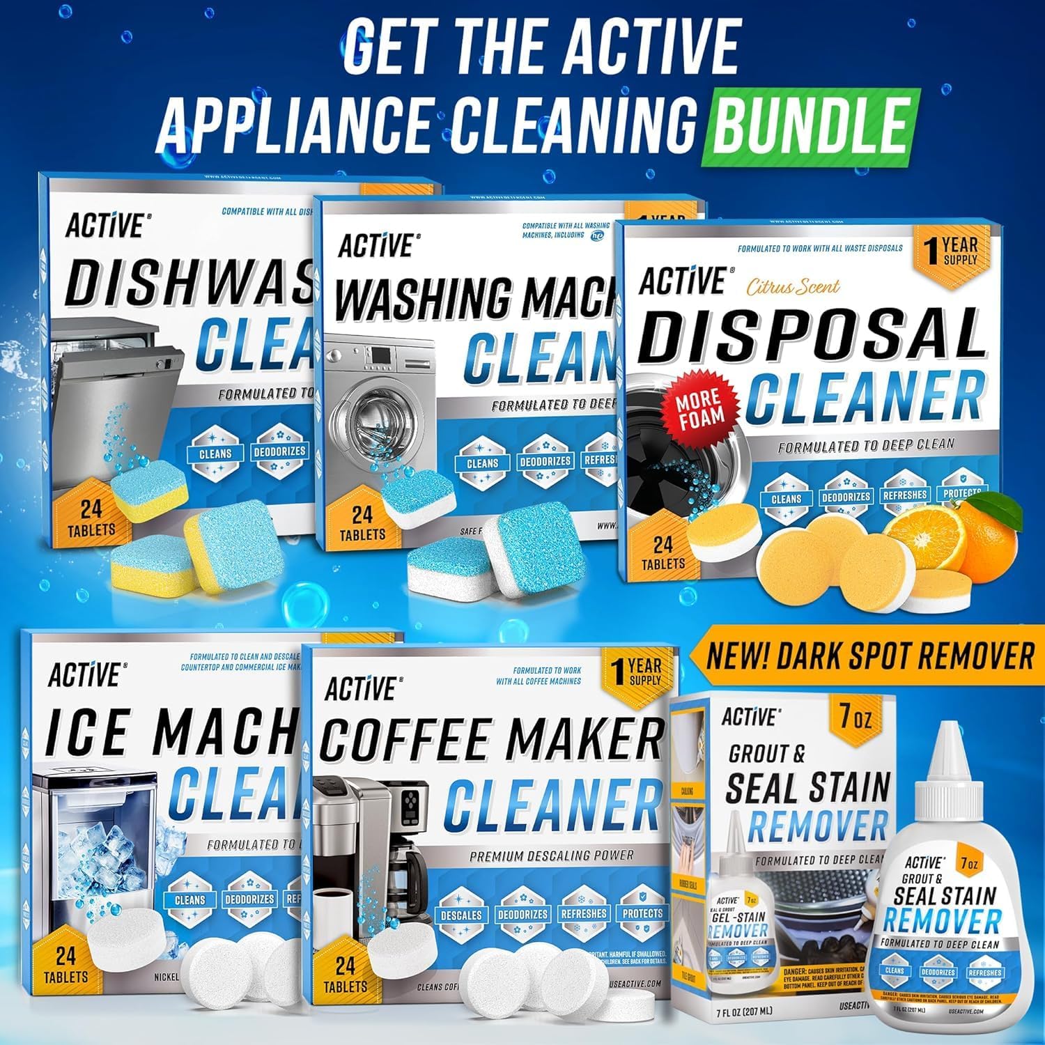 Washing Machine Cleaner Descaler 24 Pack - Deep Cleaning Tablets For HE Front Loader & Top Load Washer, Septic Safe Eco-Friendly Deodorizer