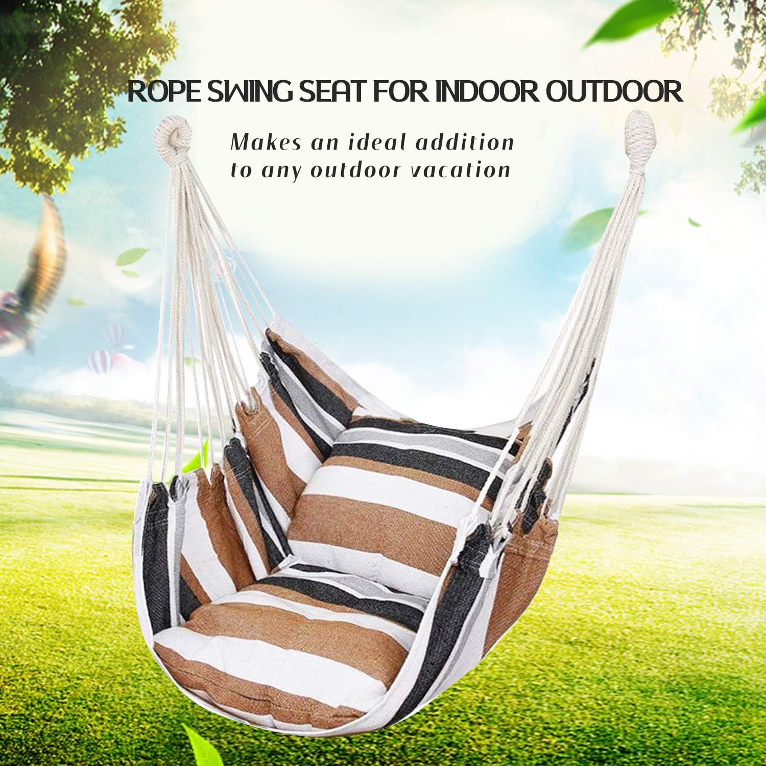 Hommtina Hammock Chair Hanging Rope Swing, Max 300 Lbs Hanging Chair with Pocket & Durability Perfect for Outdoor, Home, Bedroom, Patio