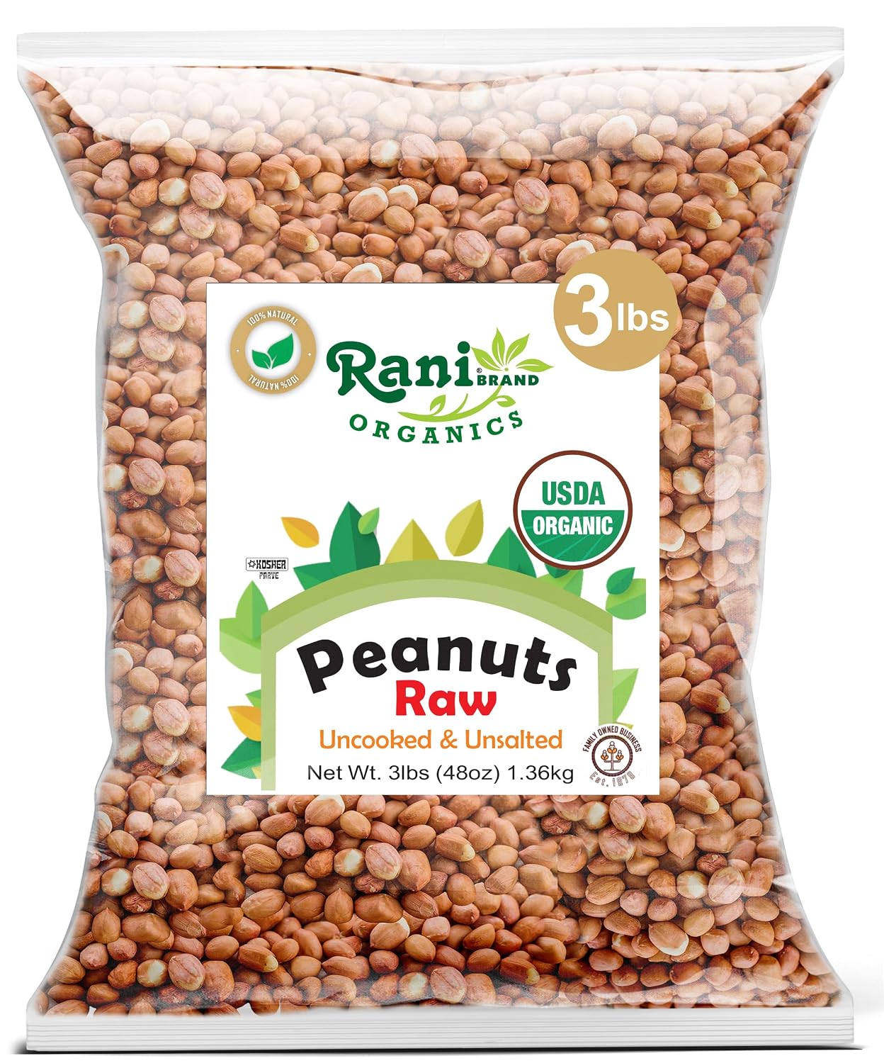 Rani Peanuts, Raw Whole With Skin (uncooked, unsalted) 14oz (400g) ~ All Natural | Vegan | Kosher | Gluten Friendly | Fresh Product of USA ~ Spanish Grade Groundnut/Red-skin