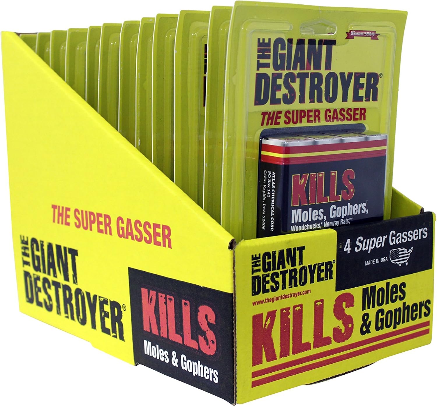 (GAS KILLER) (12/4PK TOTAL) 48 kills Moles, Gophers, Woodchucks, Norway Rats, Skunks, Ground Squirrels in their Holes, Tunnels