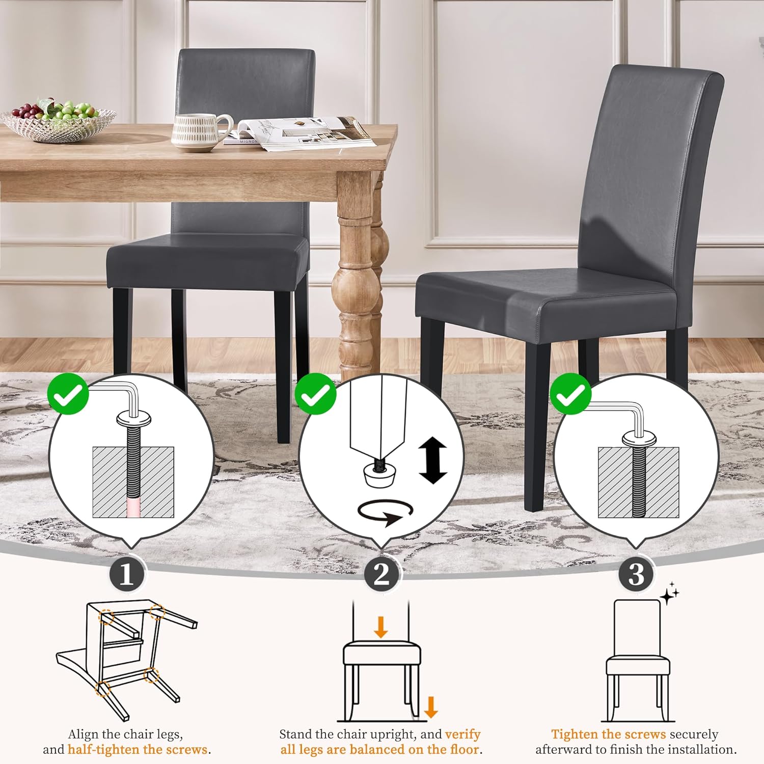Yaheetech Dining Chairs Set of 4 Upholstered Kitchen Chairs Black