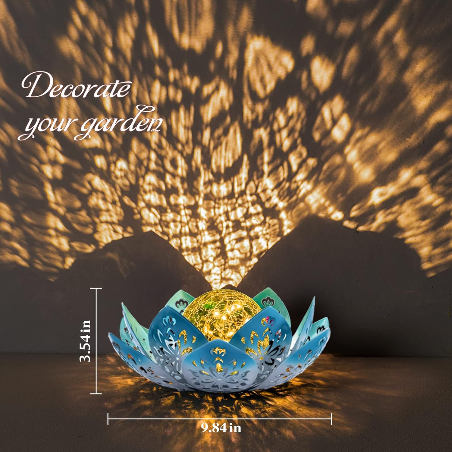 Huaxu Solar Lights Outdoor Garden, Crackle Globe Glass Lotus Decor, Waterproof LED Metal Flower Decorations for Patio,Lawn,Walkway,Tabletop,Ground