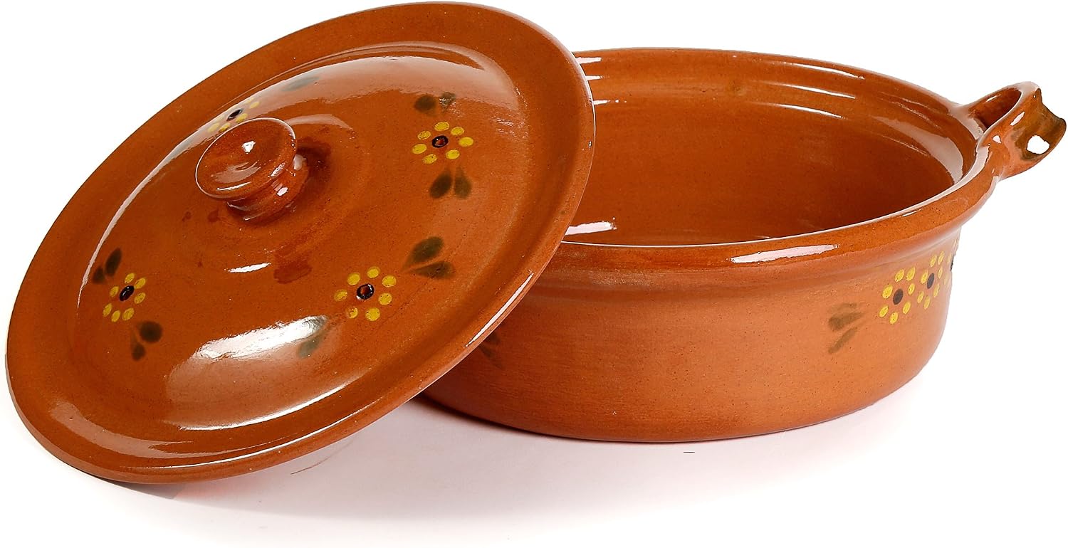 Mexican Clay Flat Cazuela Pot, Small, 3 Quarts