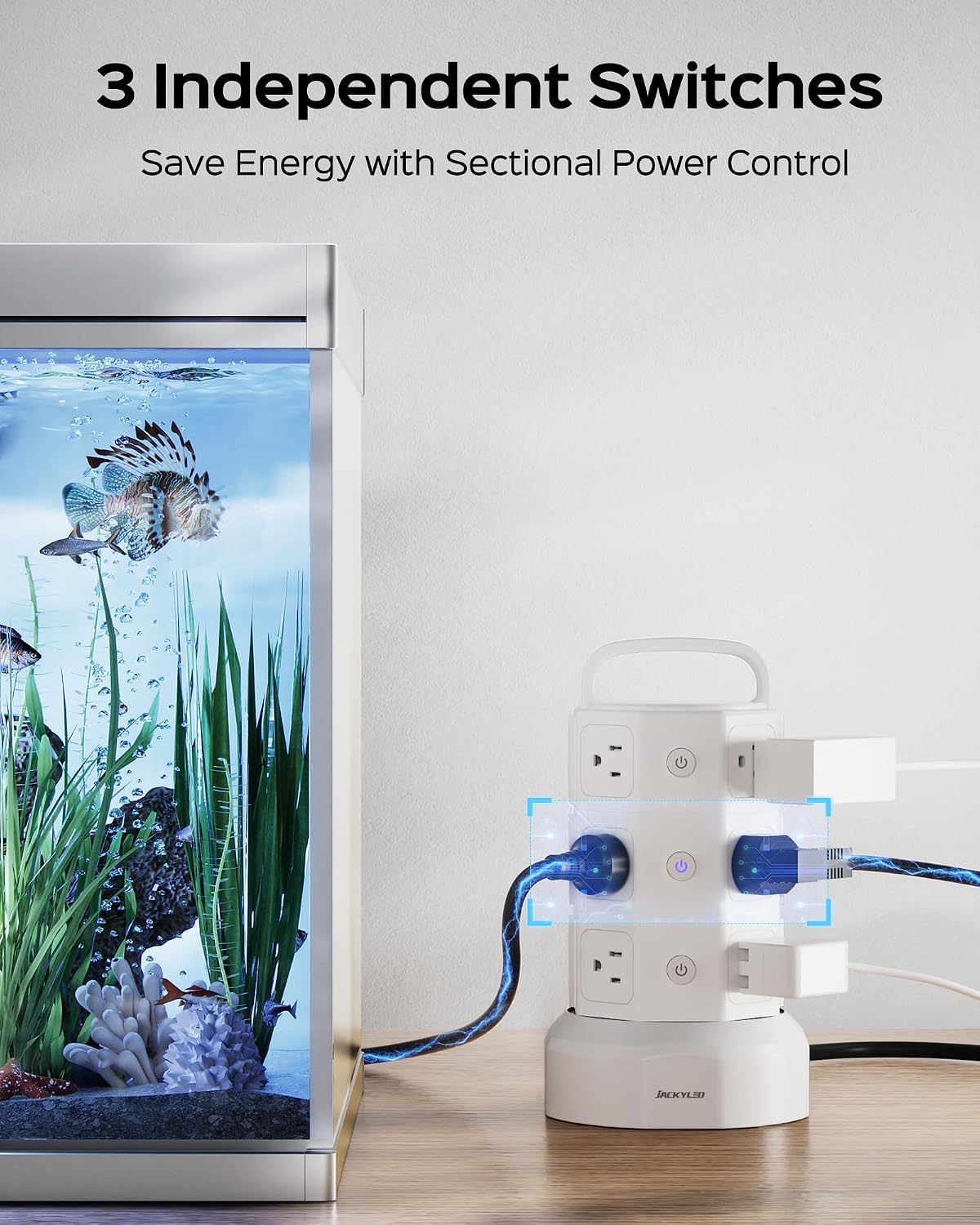 JACKYLED Power Strip Tower Surge Protector, 12 AC 6 USB (2 USB C), 1050J
