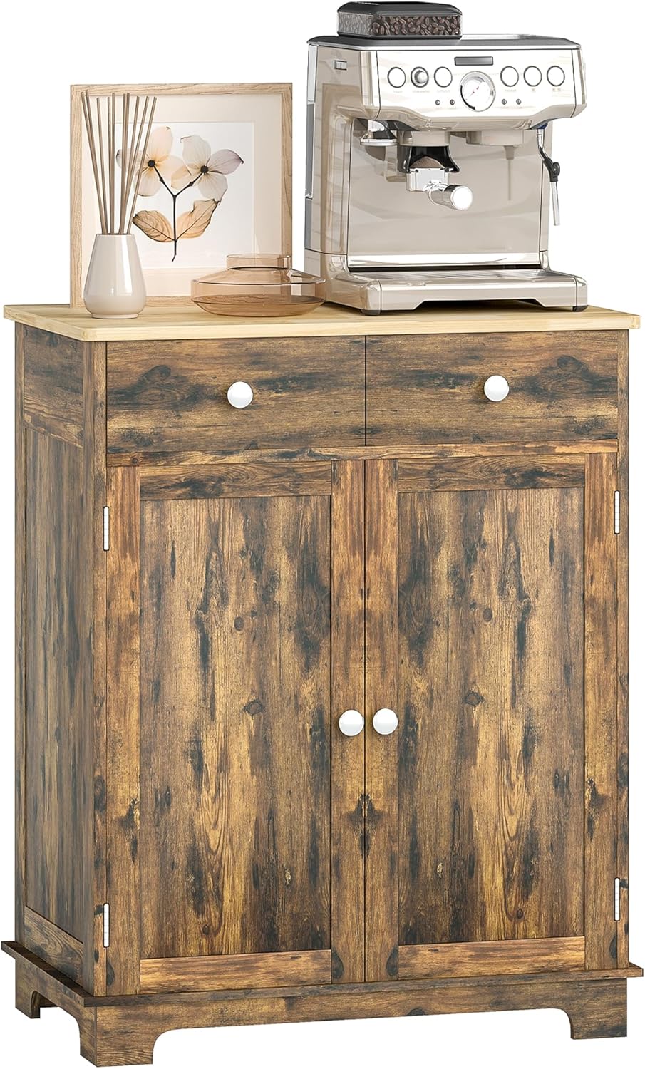 HOMCOM Sideboard Buffet Cabinet Solid Wood Countertop White