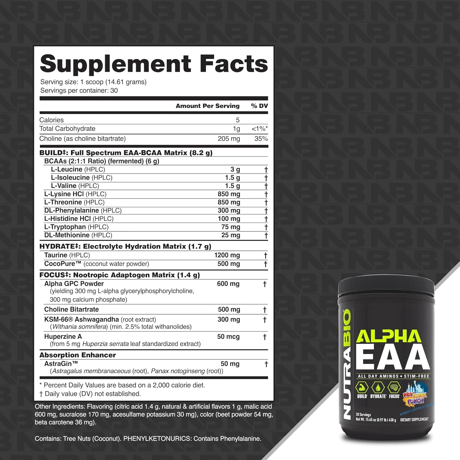 NutraBio Alpha EAA - All-Day Amino Acids for Muscle Growth and Hydration - Essential Amino Acids with Nootropics & Adaptogens- Full Spectrum EAA BCAA Powder - 30 Servings - Strawberry Lemon
