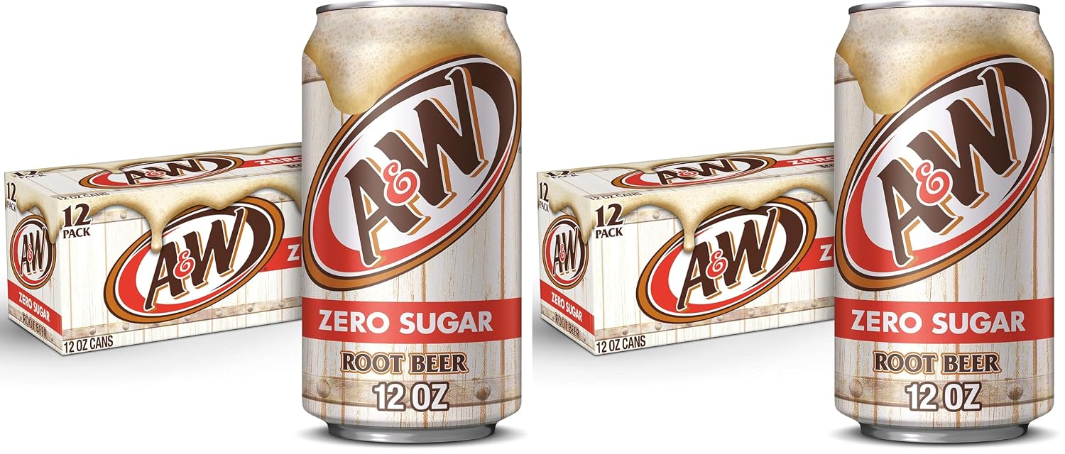 A&W Zero Sugar Root Beer Soda, 12 fl oz cans, 12 count