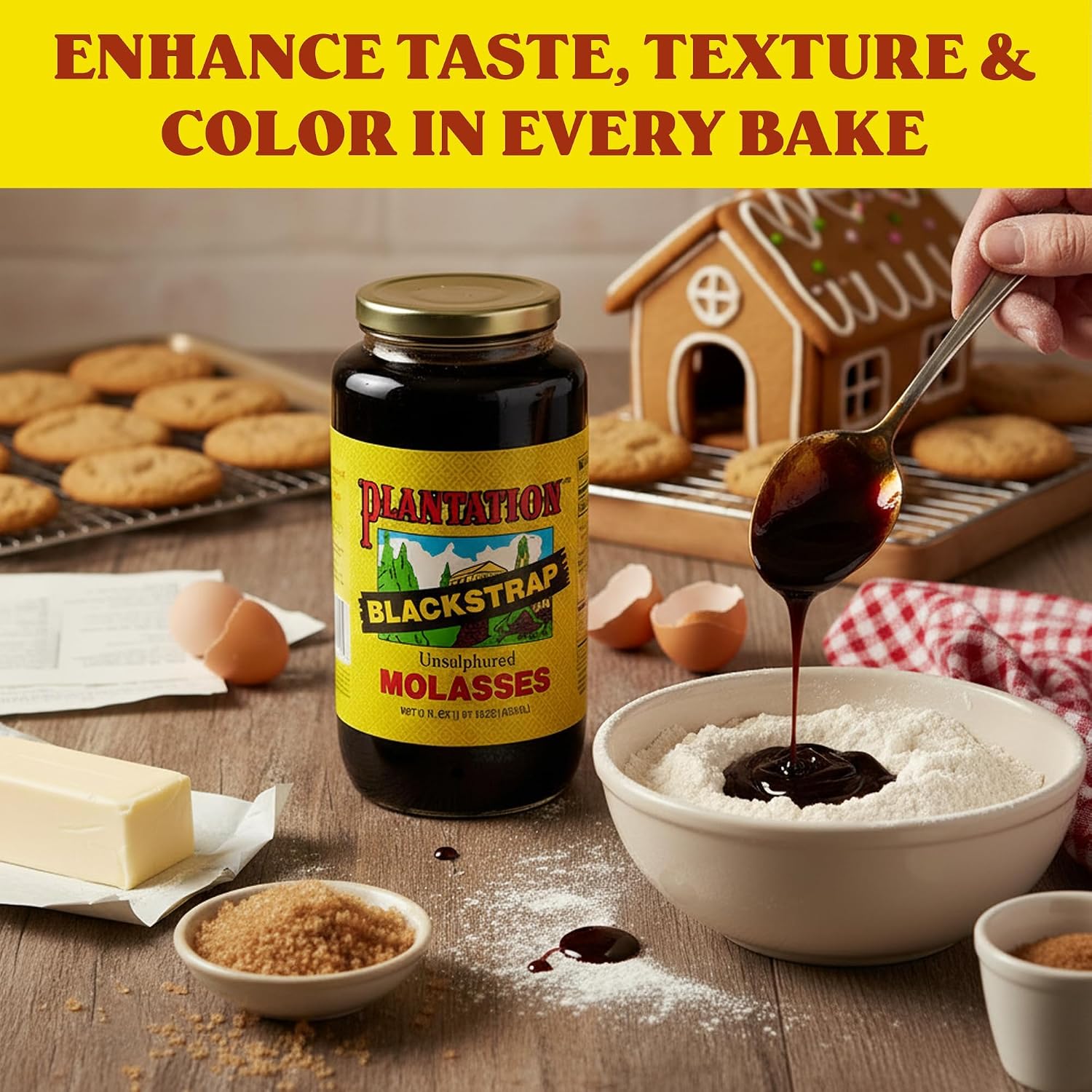 Plantation Blackstrap Molasses 31 oz – Unsulphured Blackstrap Molasses, Rich Natural Sweetener for Baking, BBQ, Baked Beans, Gingerbread & Beverages