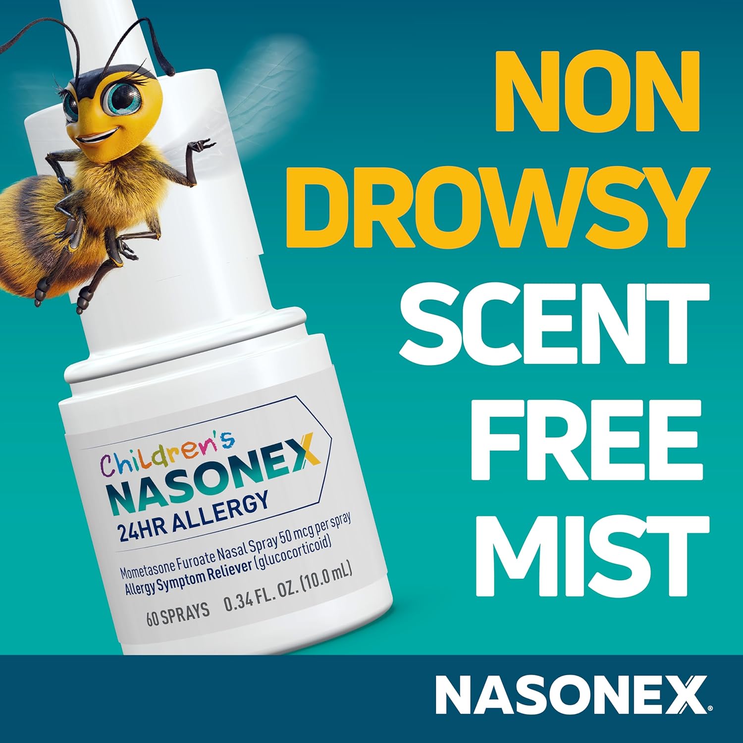 Nasonex Children's 24HR Allergy Nasal Spray, Non-Drowsy, Scent-Free Mist, Allergy Symptoms + Nasal Congestion, Full Prescription Strength, 60 Sprays