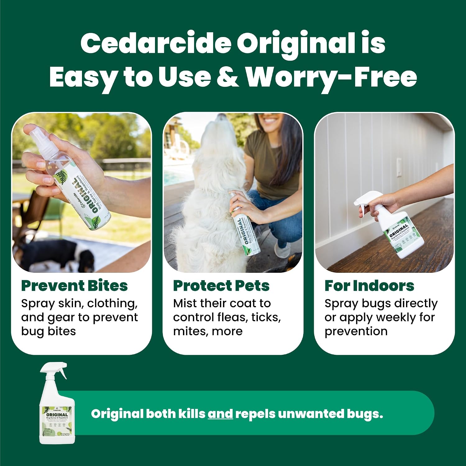 Cedarcide Original Bug Spray | Repel & Kill Fleas, Ticks, Mosquitoes, Mites, Ants & Chiggers | for use on People