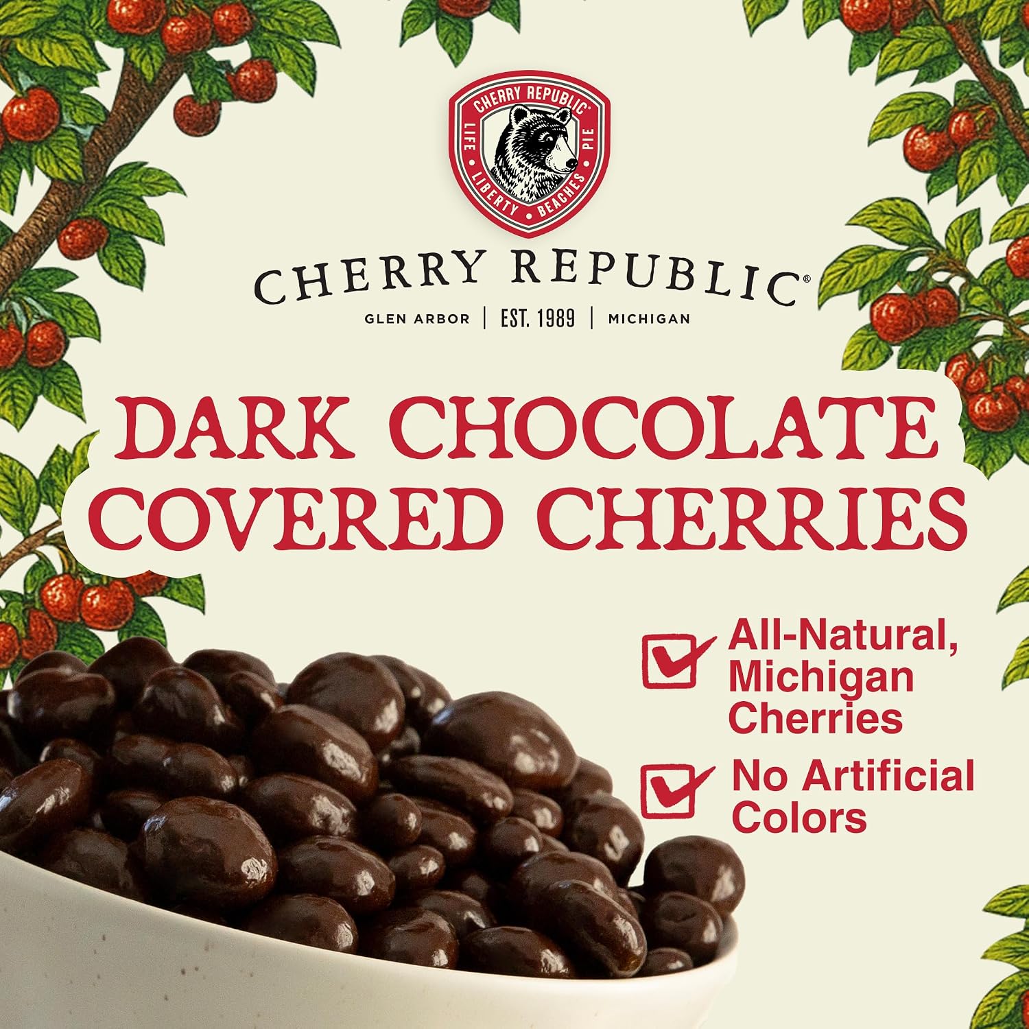 Cherry Republic Dark Chocolate Covered Cherries, 7 oz Bag | Premium Montmorency Dried Cherries Coated in Rich 60 Percent Dark Chocolate, Balanced Tart and Sweet Flavor, Made in Michigan