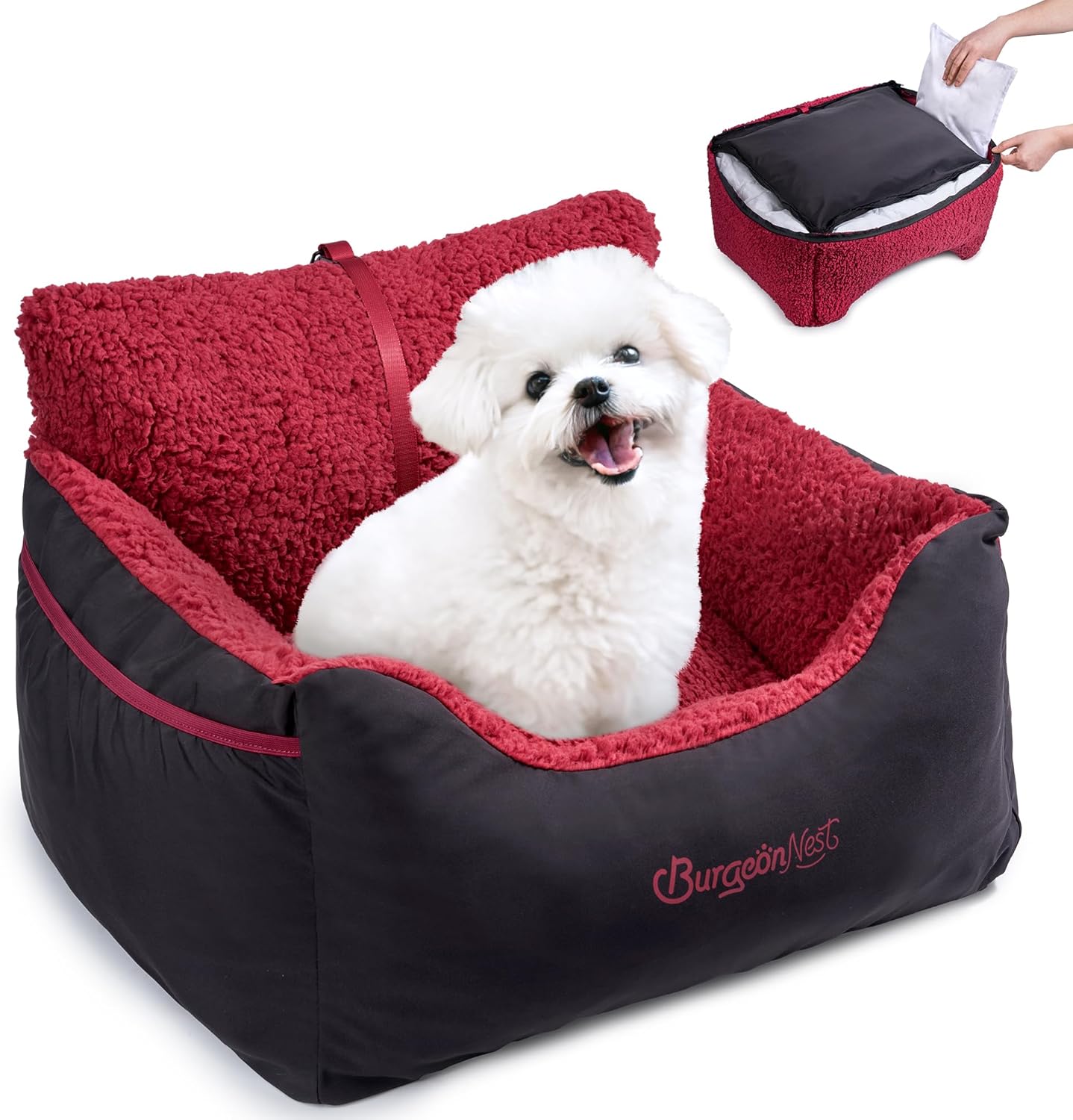 BurgeonNest Dog Car Seat for Small Dogs & Cats Under 25 lbs,Black