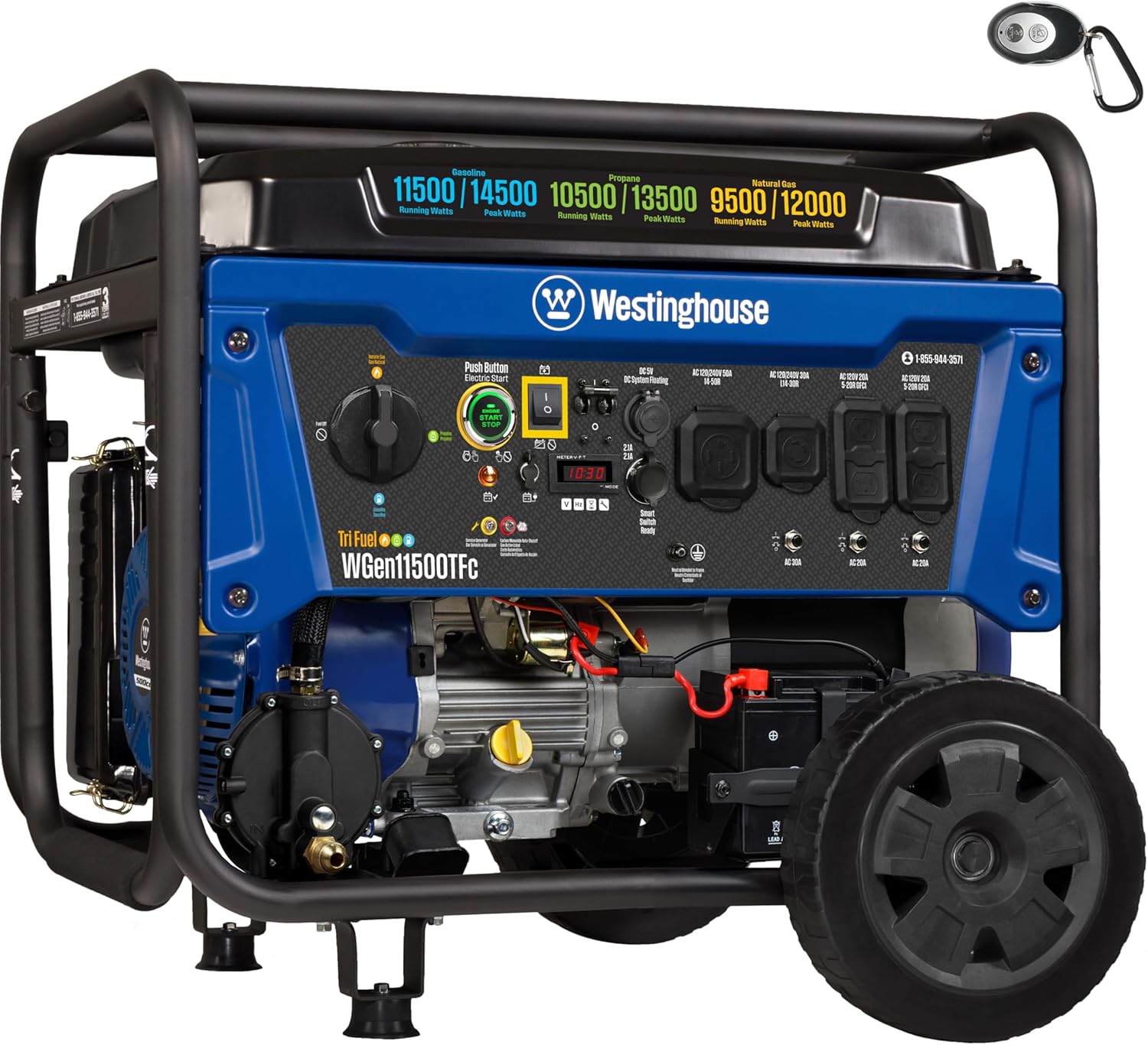 Westinghouse 14500 Peak Watt Tri-Fuel Home Backup Portable Generator, Remote Electric Start, Transfer Switch Ready, Gas, Propane