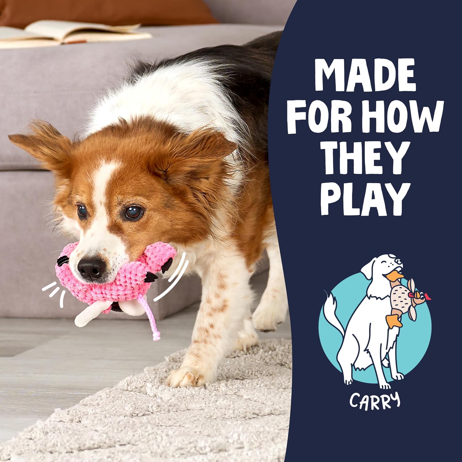 goDog Checkers Just for Me Skinny Cow Squeaky Plush Dog Toy, Chew Guard Technology - White, Mini