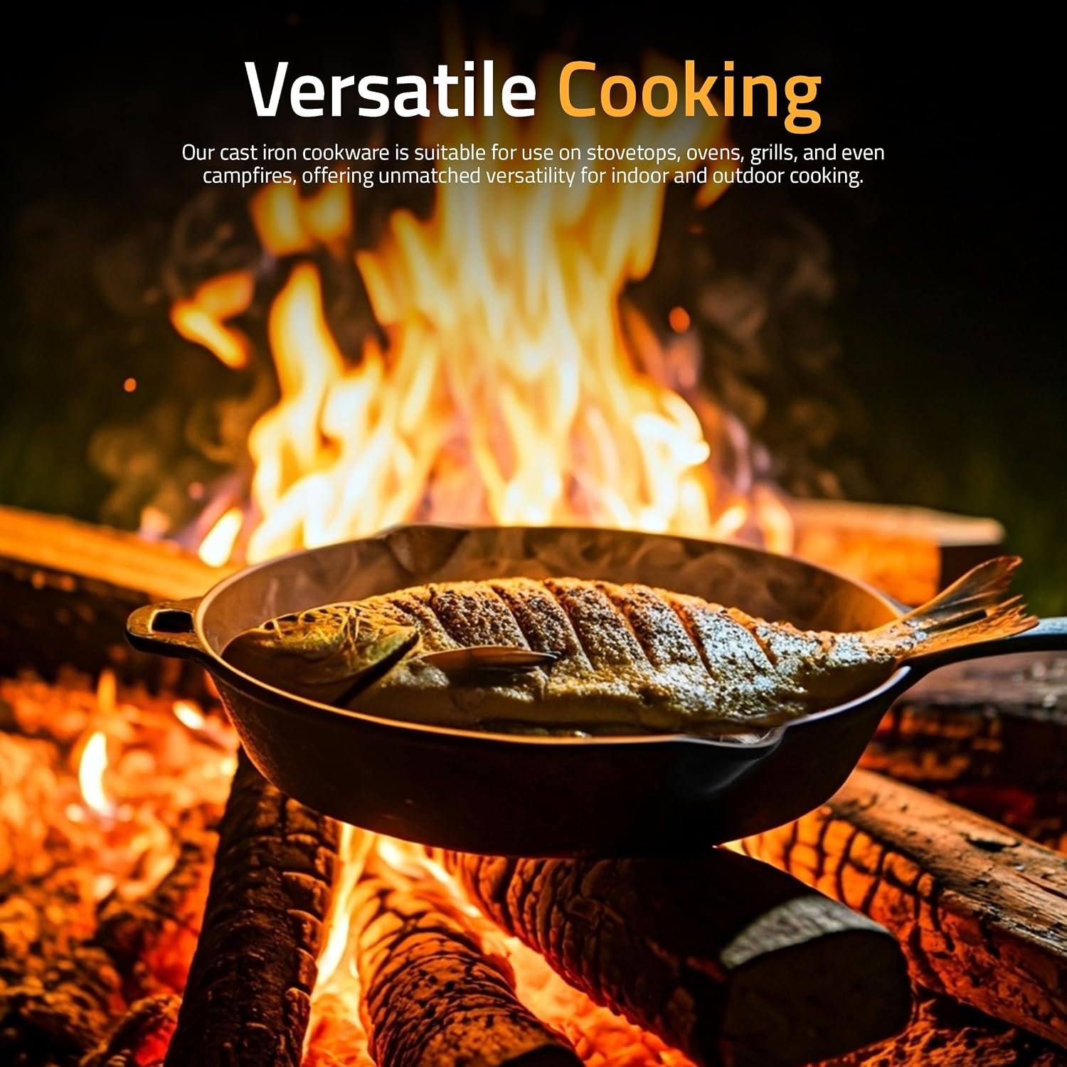 Utopia Kitchen Cast Iron Skillet 12 Inch Pre-Seasoned PFAS-Free Black | Chef Pan, Even Heat Distribution, Stovetop, Oven, Campfire and Grill Safe, Large Skillet, Indoor Outdoor Use