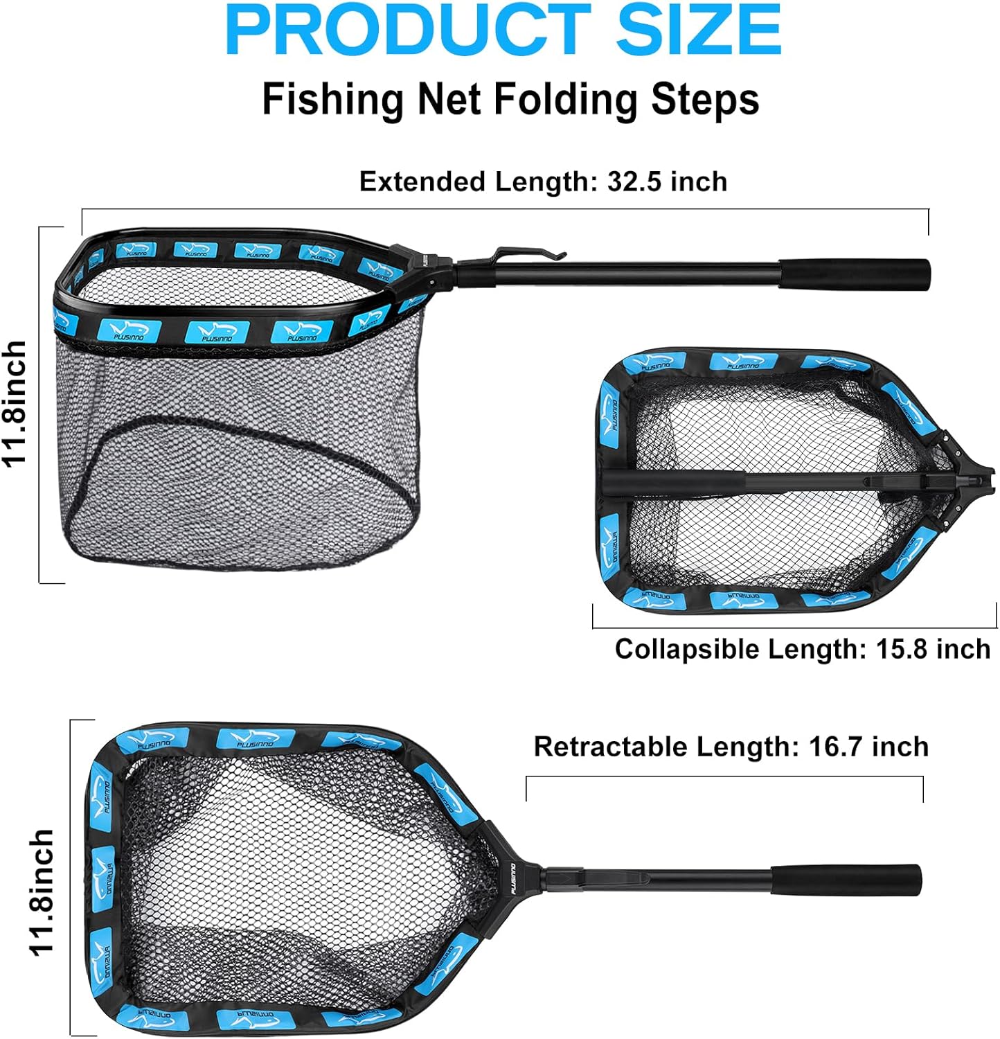 PLUSINNO Floating Fishing Net for Steelhead, Salmon, Fly, Kayak, Catfish, Bass, Trout Fishing