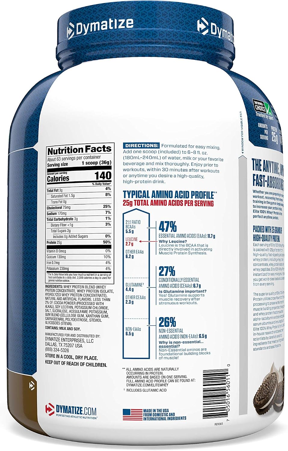 Dymatize Elite 100% Whey Protein Powder, L-Leucine, Quick Absorbing & Fast Digesting for Optimal Muscle Recovery, Gourmet Vanilla, 32 Oz