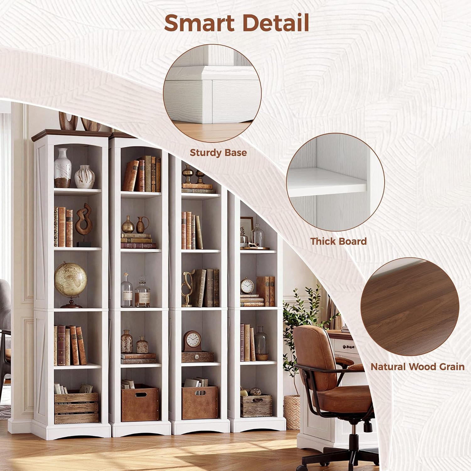 IRONCK 70" Tall Narrow 5-Tier Bookshelf, Farmhouse Bookcase White | White finish, anti-tip design, wood thick open shelf, cube storage for home office