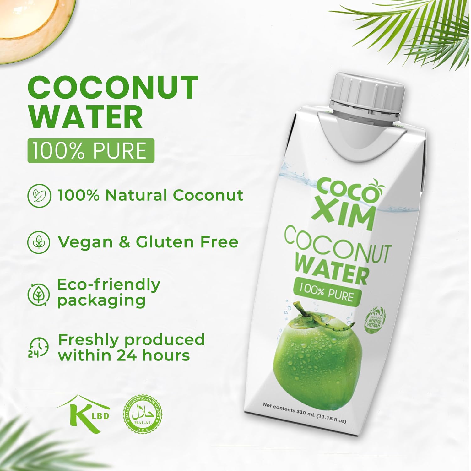 COCOXIM Ready to Drink Pure Coconut Water, 33.8 oz, Pack of 12, Zero Sugar