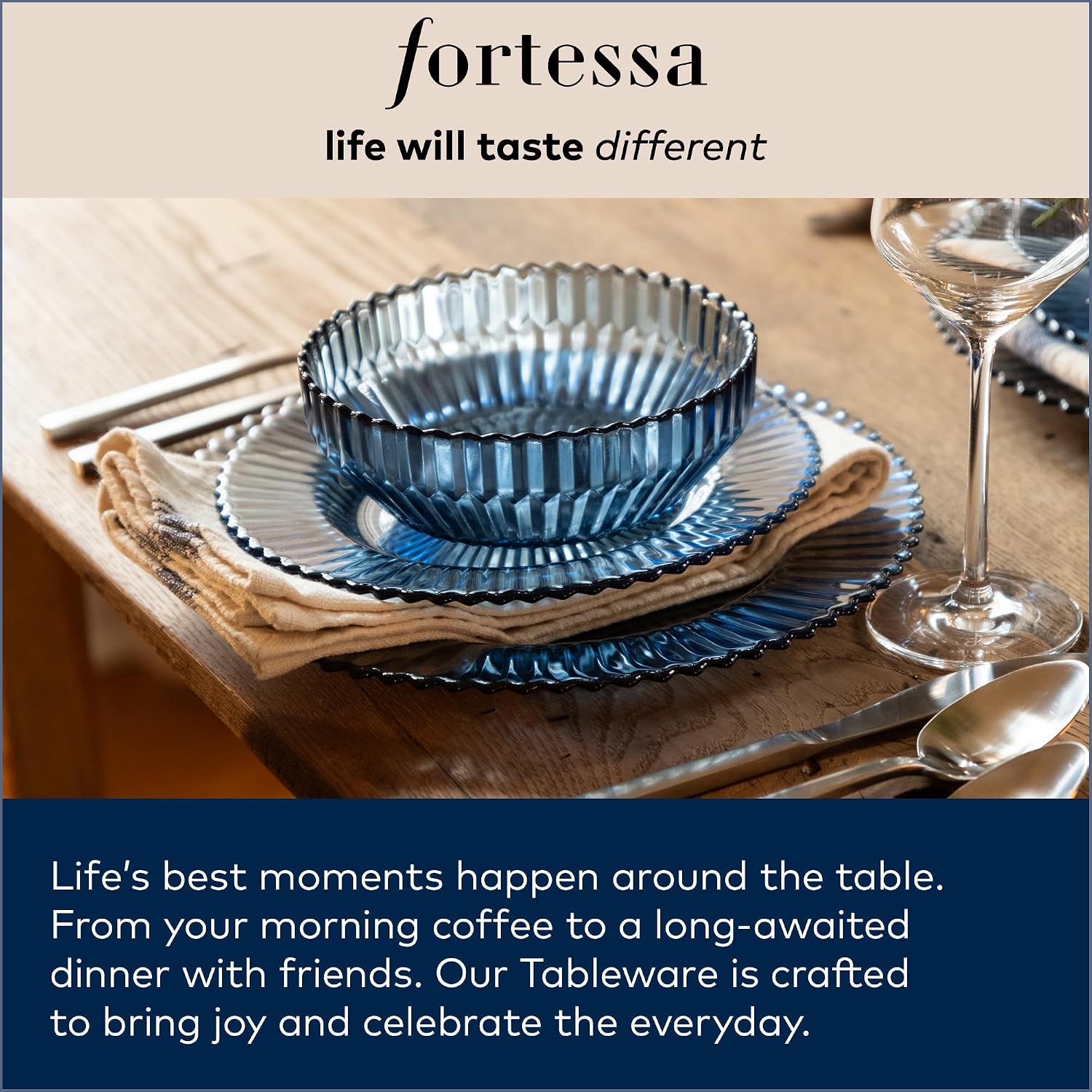 FORTESSA Jupiter Beaded Hobnail Glass Vintage Themed Drinkware Set, 10 Ounce Double Old Fashioned Glass (Set of 6), Dishwasher-Safe, Blue
