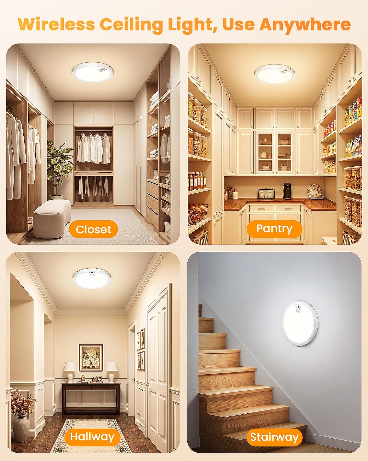 Redane Rechargeable Ceiling Lights Battery Operated with Upgraded LED Panel | 7000mAh Motion Sensor Ceiling with Remote Control, 3CCT Brightness Dimmable 30/60/120s Timer, Magnetic Wireless Installation