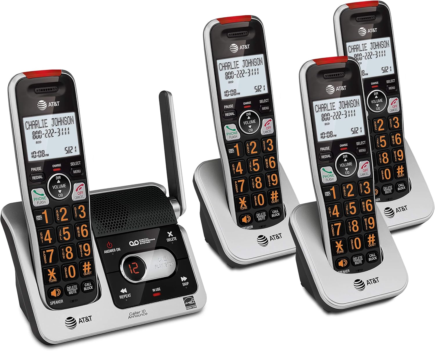 AT&T BL102-4 DECT 6.0 4-Handset Cordless Phone for Home with Answering Machine, Call Blocking, Caller ID Announcer, Audio Assist, Intercom