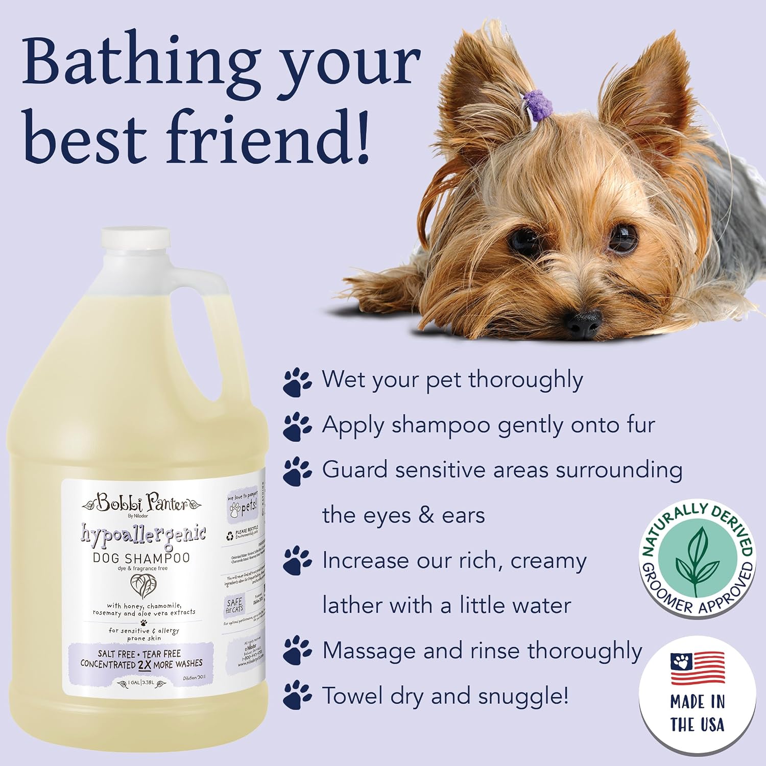 Bobbi Panter Soothing Dog Shampoo Tea Tree, Lavender, Cucumber & Oat Protein – Natural Formula for Sensitive Skin & Irritation Relief, Tear-Free, 30:1 Concentrate, Made in USA, 14 oz