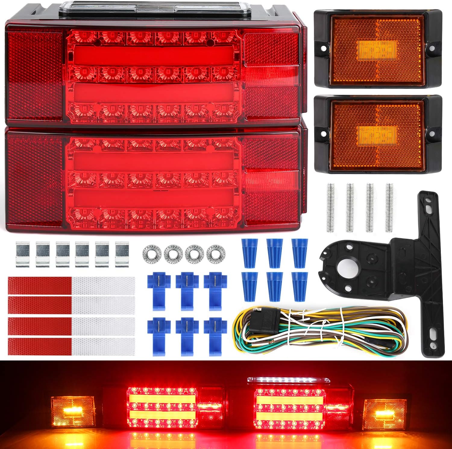 New Submersible LED Trailer Light Kit, Super Bright Brake Stop Turn Tail License Lights for Camper Truck RV Boat Snowmobile Over 80" Inches