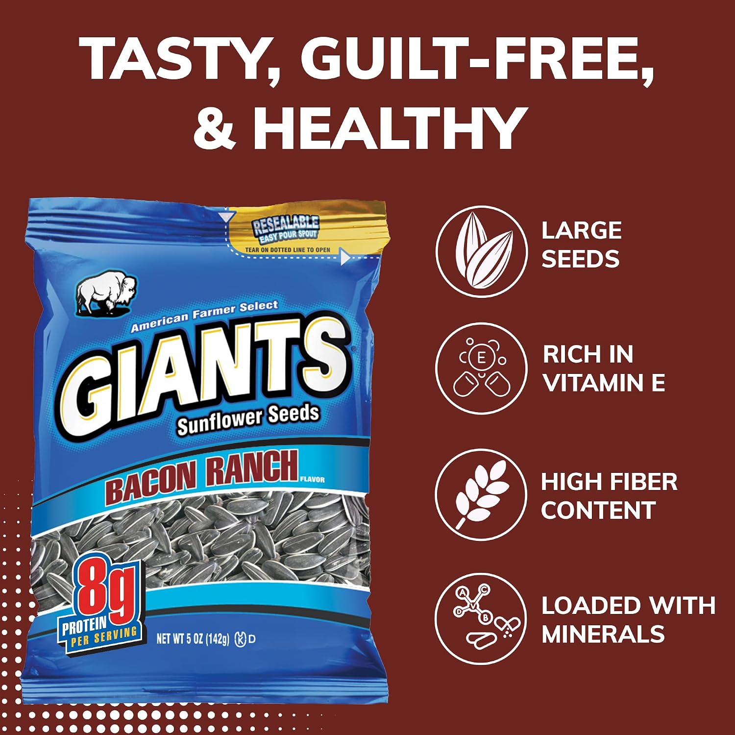 GIANTS Original Sunflower Seeds - Sunflower Seeds to Eat, Sunflower Seeds Bulk, Lightly Salted Sunflower Seeds for Eating, High Protein Snack - 5.75 oz Resealable Bags (Case of 12)