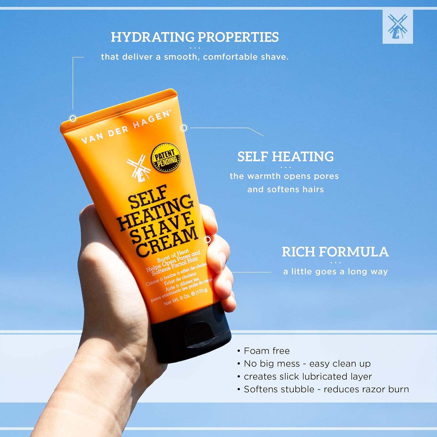 Van Der Hagen Self-Heating Shave Cream - Burst of Warmth Opens Pores and Softens Stubble, 6 oz