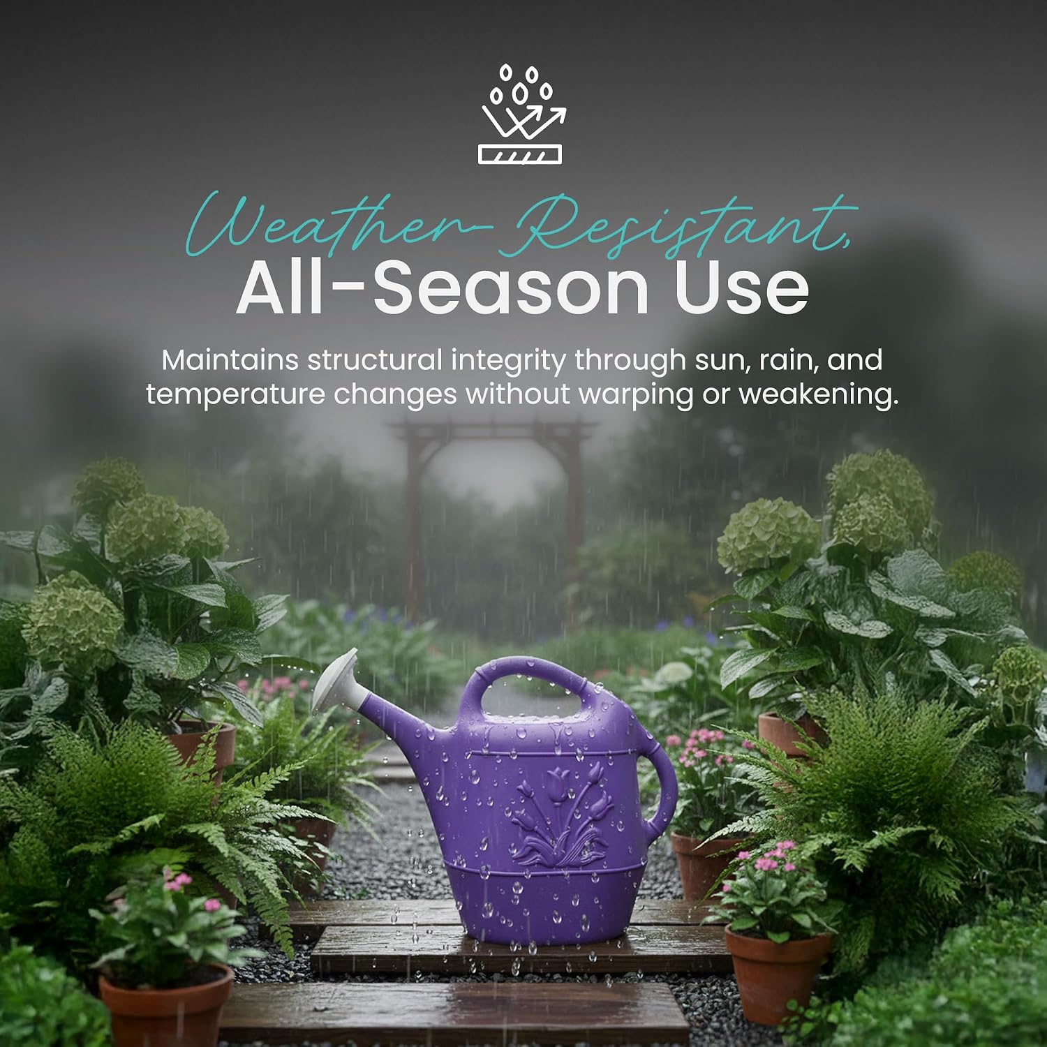 Union Products 63066 2 Gallon Plastic Indoor/Outdoor Watering Can w/Tulip Design for Garden, Potted Plants, & Patio Pots, Caribbean Blue