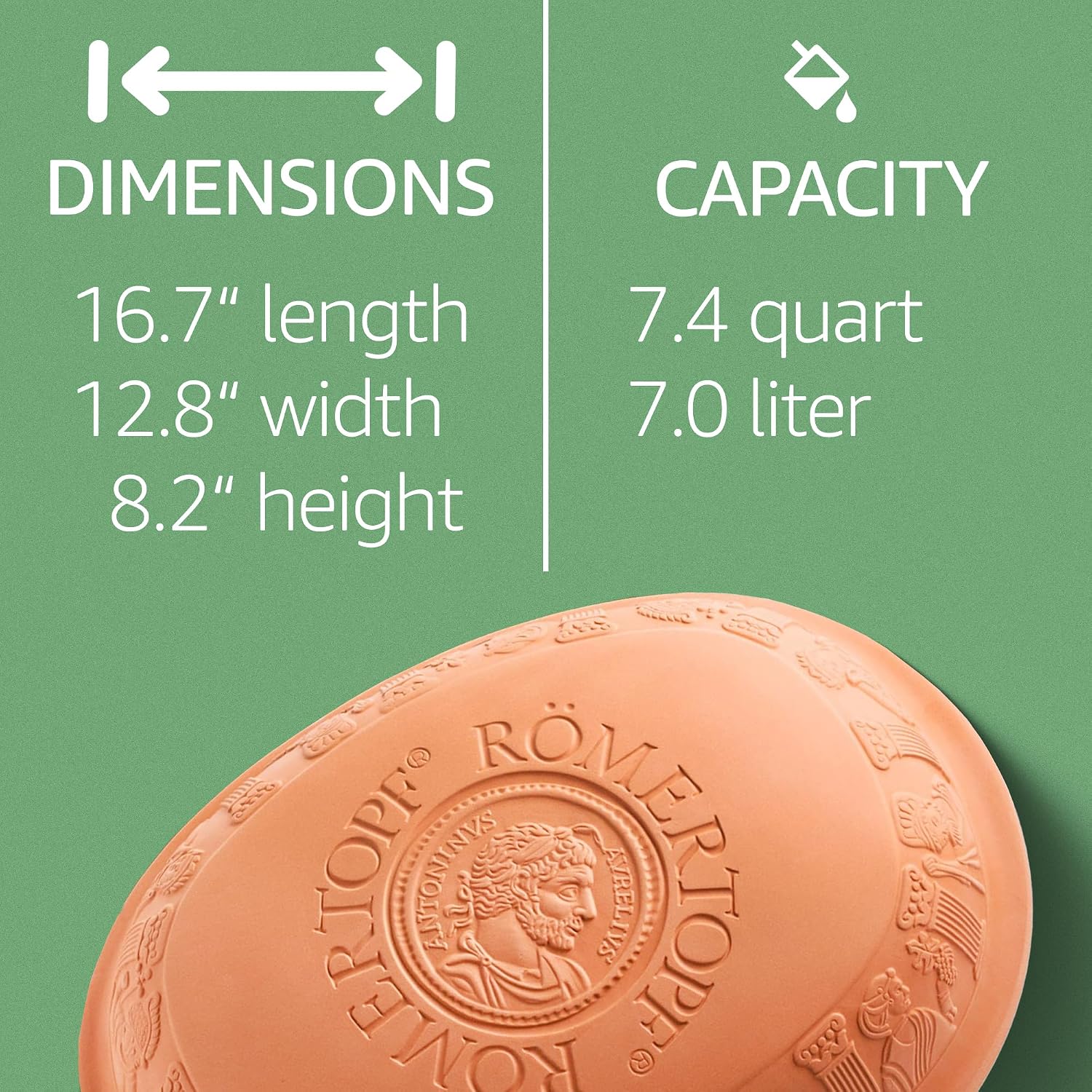 Romertopf Clay Roaster | Non-Stick Dutch Oven | Healthy Pot Cooking | Clay Baker | Versatile Cooking Vessel - 7.3 Quarts (7 Liters) For Up To 8 People