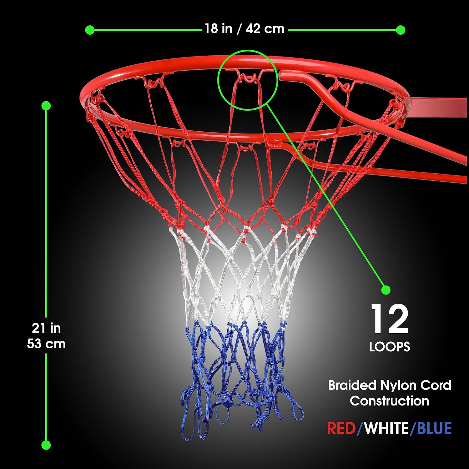 Cannon Sports Heavy Duty Basketball Net Replacement - 21 Inches - 12 Loop Standard Size - Weather Resistant for Indoor/Outdoor Courts - Fits All Standard Rims