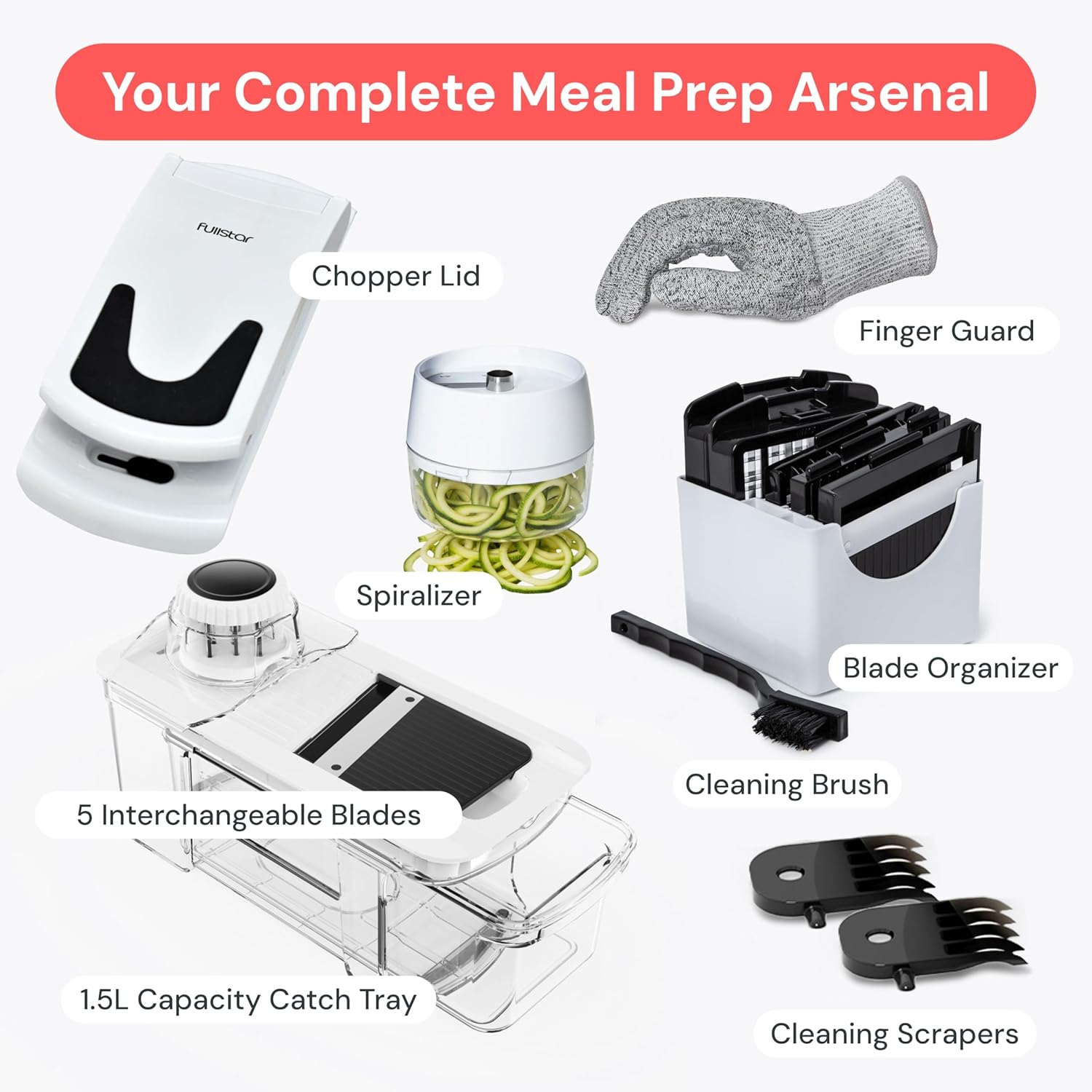 Fullstar Pro XL Vegetable Chopper & Mandoline Slicer w Pull-Out Catch Tray