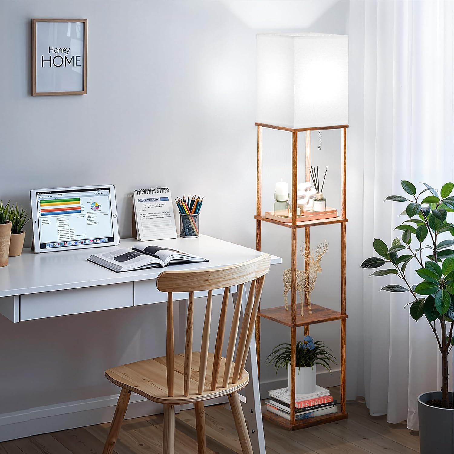 SHINE HAI Floor Lamp with Shelves, 3-Tier Square Modern Shelf Lamp