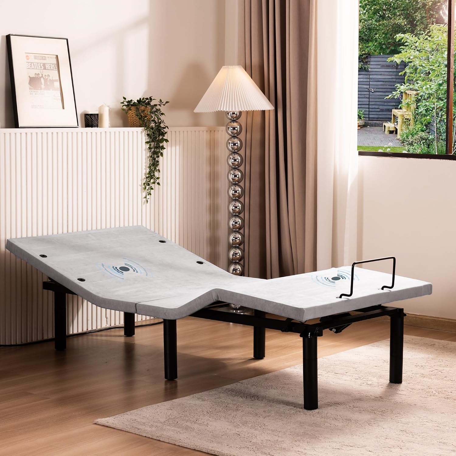 Fromann Adjustable Electric Twin XL Bed Base Frame with Massage, USB Type-C Ports, Zero Gravity, Under Bed Led Lighting and Three Leg Height (Black)