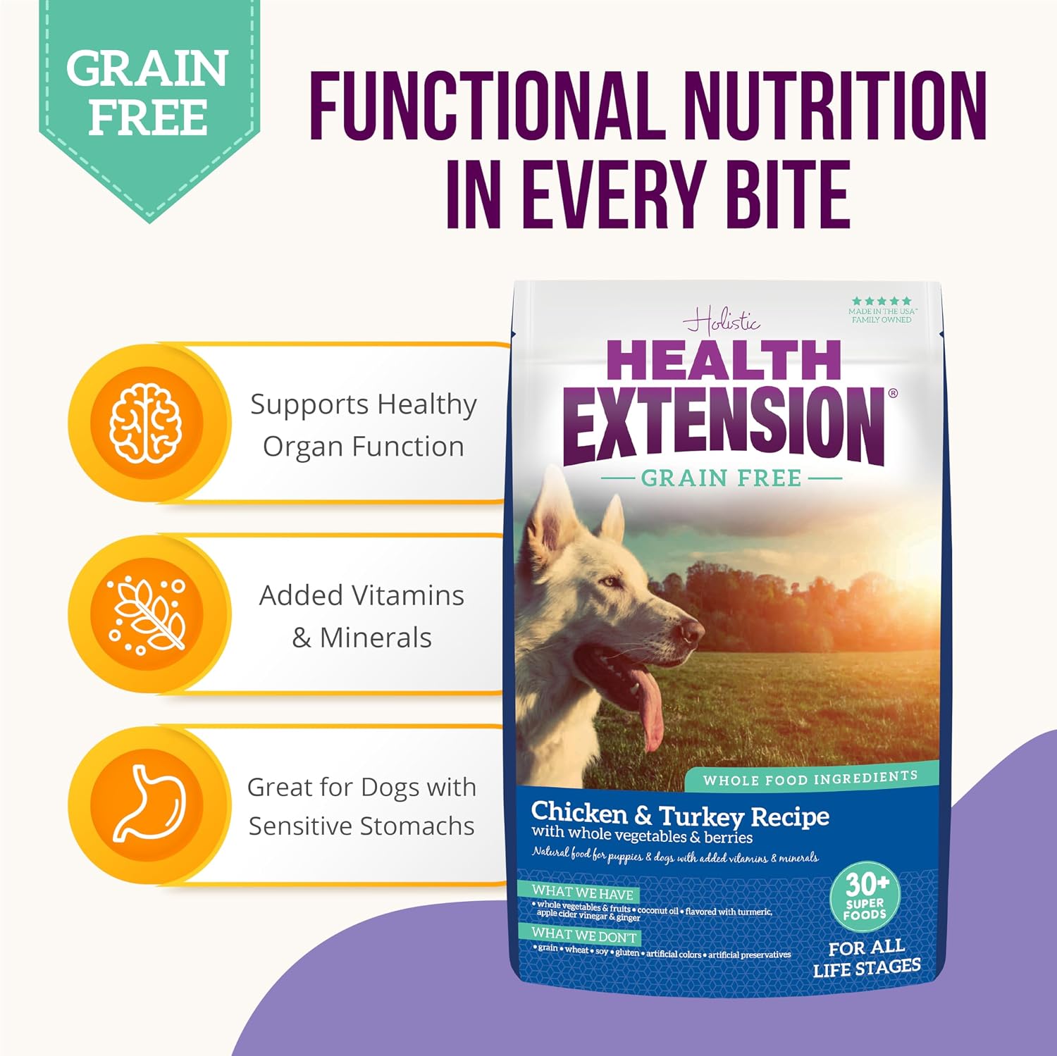 Health Extension Grain Free Venison & Sweet Potato Dry Dog Food - 30+ Superfoods and Probiotics for All Life Stages (10 lb)