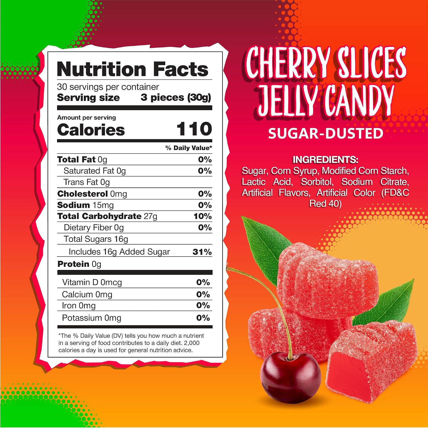 Cherry Slices Jelly Candy, Fruit Slices with Cherry Flavor, 2 Lb Bag