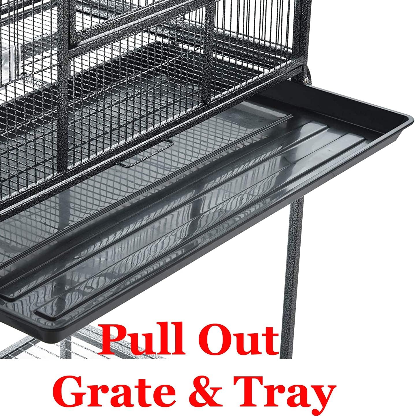 64" Extra Large Double Flight Bird Wrought Iron Double Cage Slide Out Center Divider Side Nesting Box Door Parrot Cage Cockatiel Conure with Removable Rolling Stand Storage Shelf