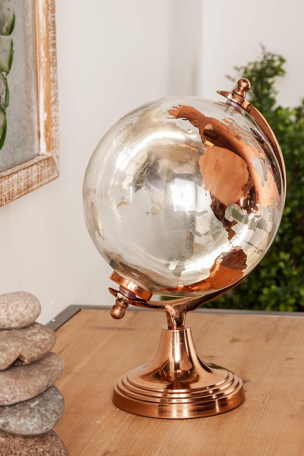 Deco 79 Aluminum Globe with Tiered Base, 9" x 8" x 13", Copper