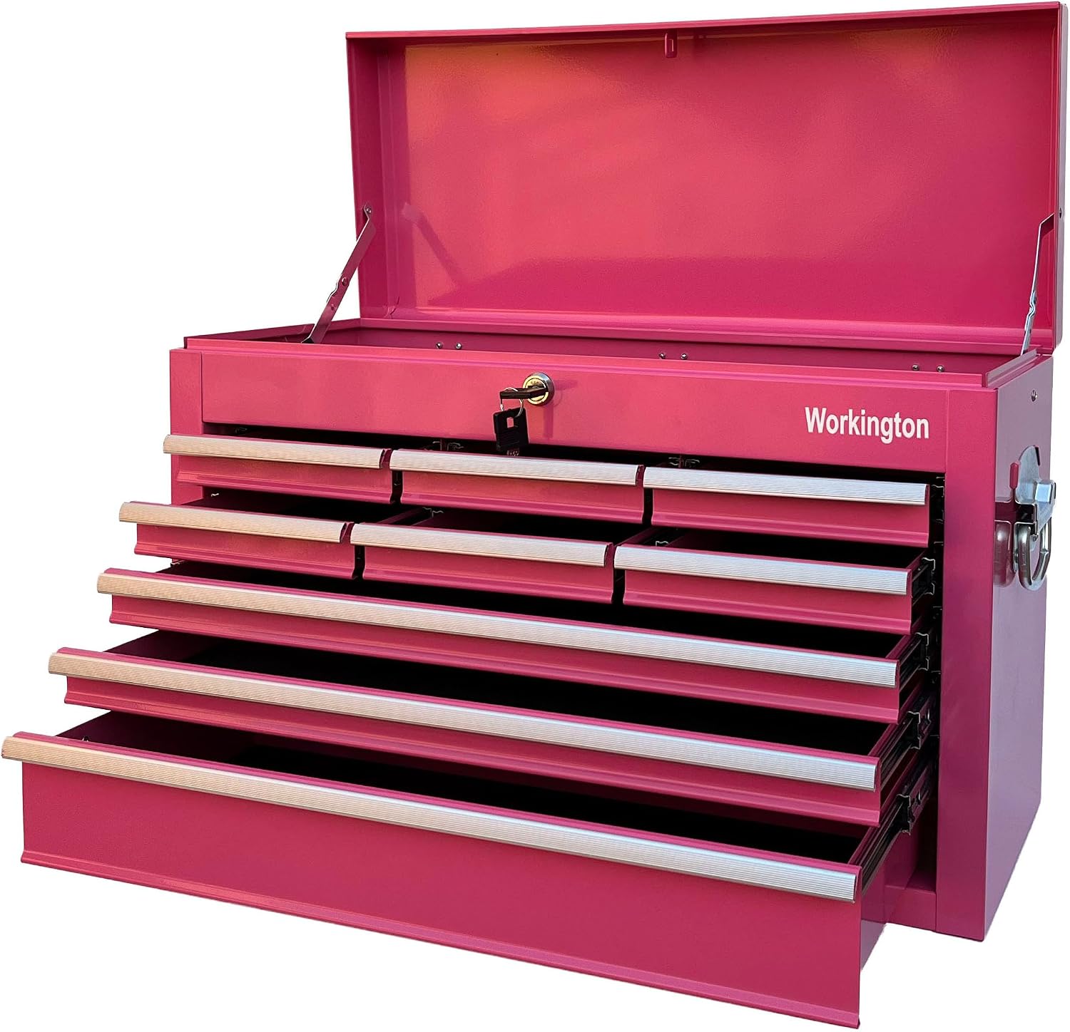 Workington Portable Metal Tool Chest with 9 Drawers, 24" 9-Drawer Tool Chest Cabinet with Ball Bearing Drawer Slides