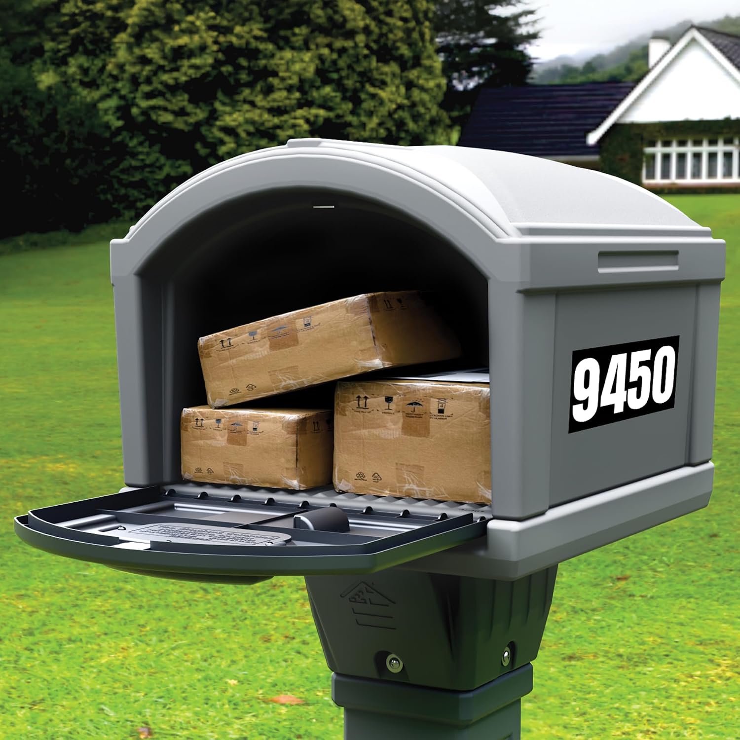 Simplay3 Rustic Home Plastic Residential Cabin Mailbox & Post Mount Combo Kit with 2 Access Doors - Sandstone, Made in USA