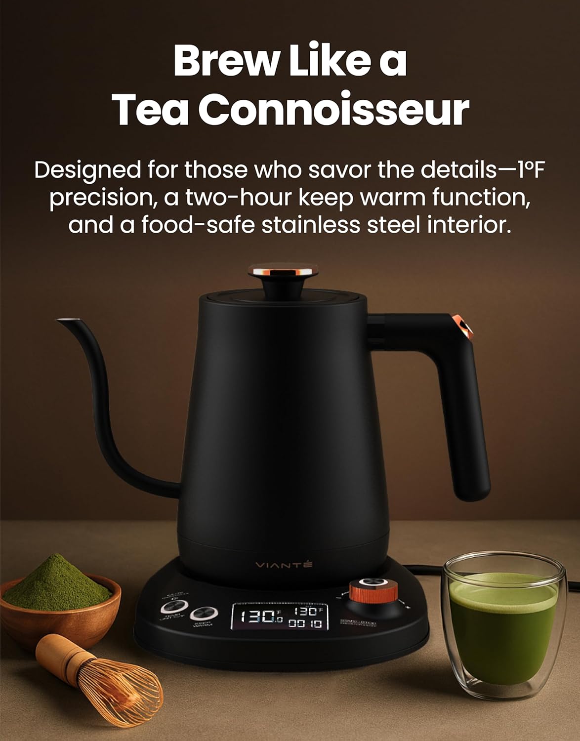 Viante Alba Electric Tea Kettle With Infuser, No Plastic, 1.5L