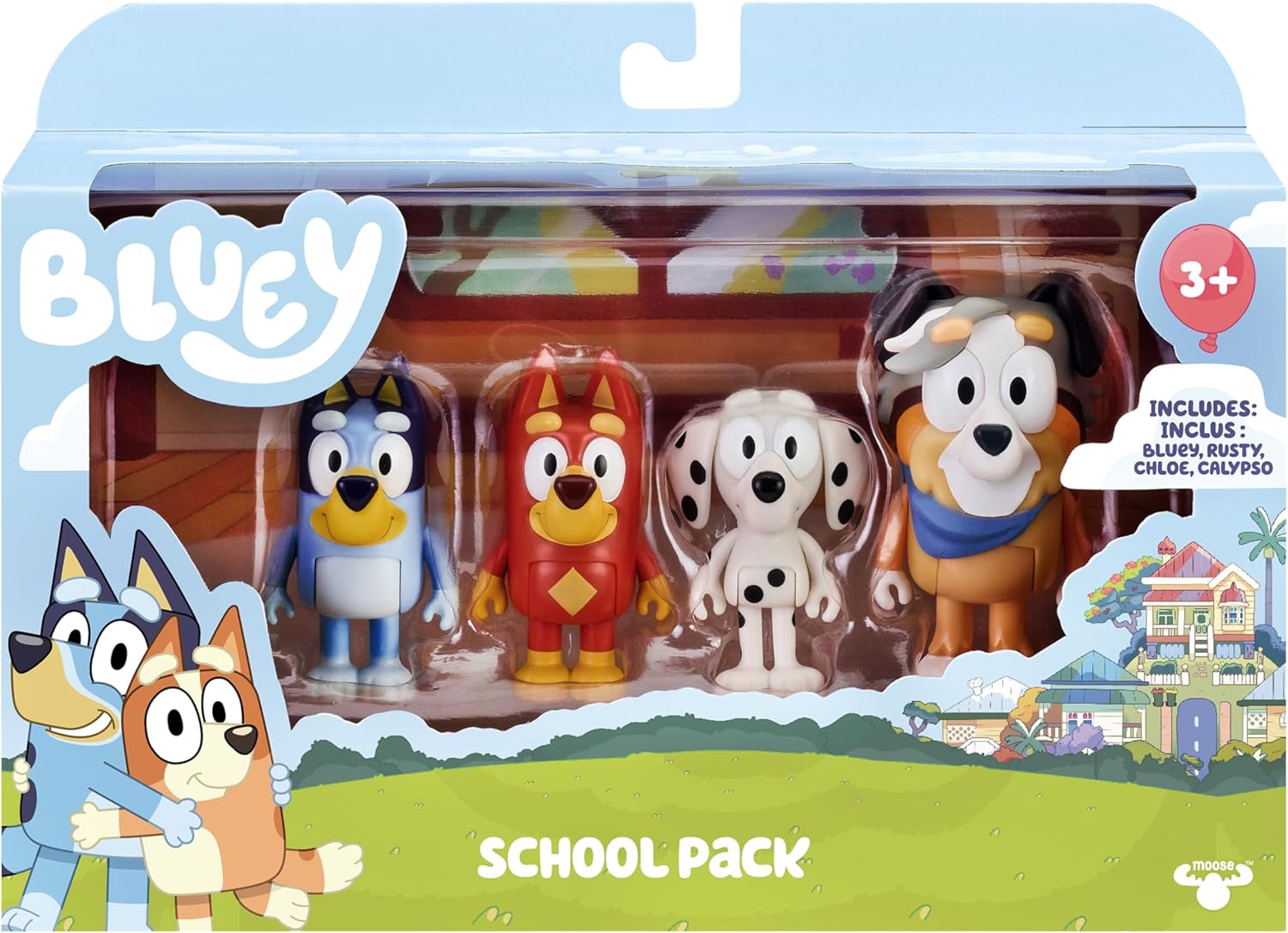 Bluey School Figurine Toys Pack of 4, Articulated Character Toys with Chloe, Rusty, and Calypso Figurines, Small Action Figures for Kids Ages 3+