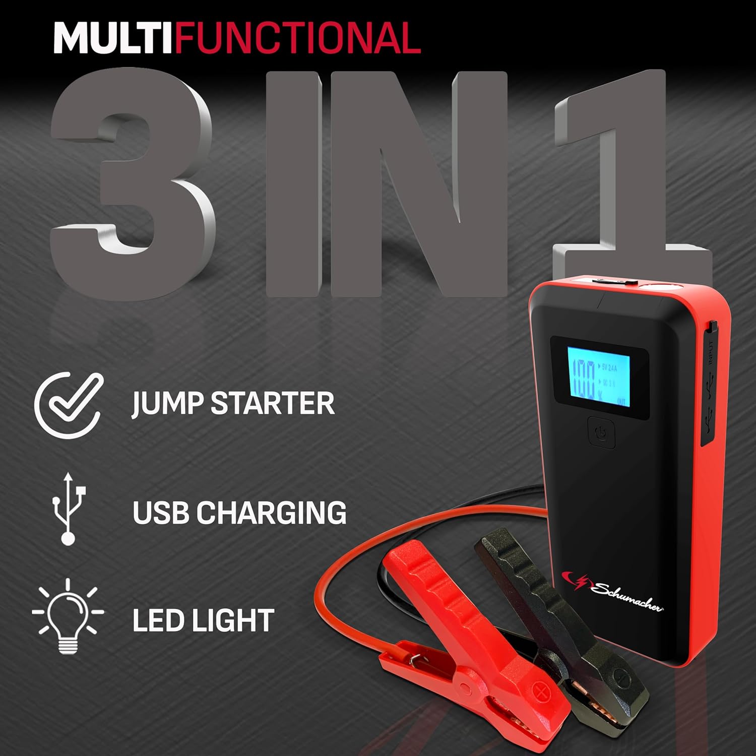 Schumacher Electric 1000 Peak Amp 12V Portable Lithium Car Battery Jump Starter & Power Pack - Lithium Ion Jump Box - with USB Charging & LED