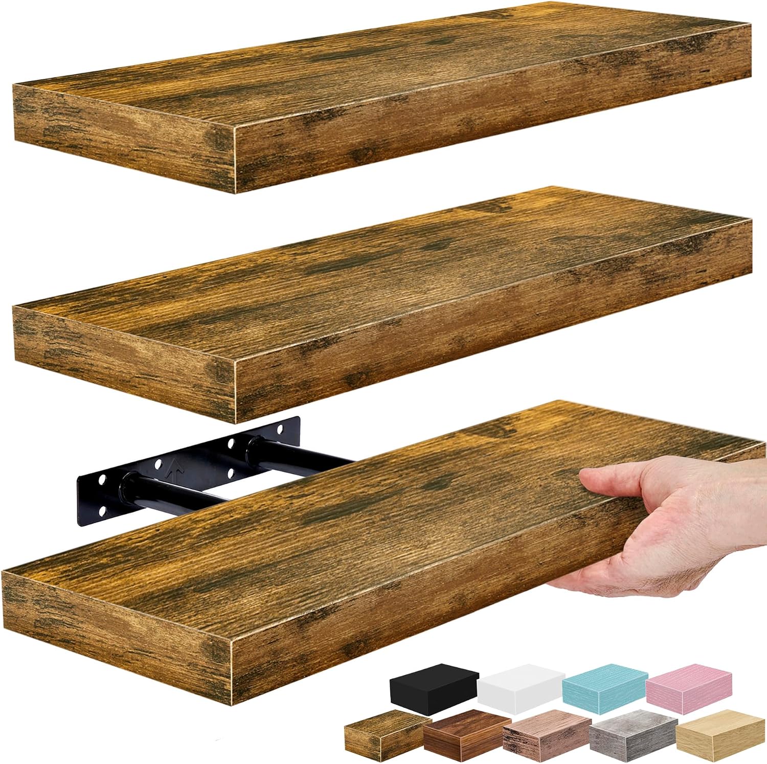 Sorbus Floating Shelves for Wall – 16 Inch Floating Shelf for Kitchen, Bedroom, Living Room, Bathroom, Home & Wall Decor - Mounted Bathroom Shelves with Invisible Brackets (Grey, 3 Pack)