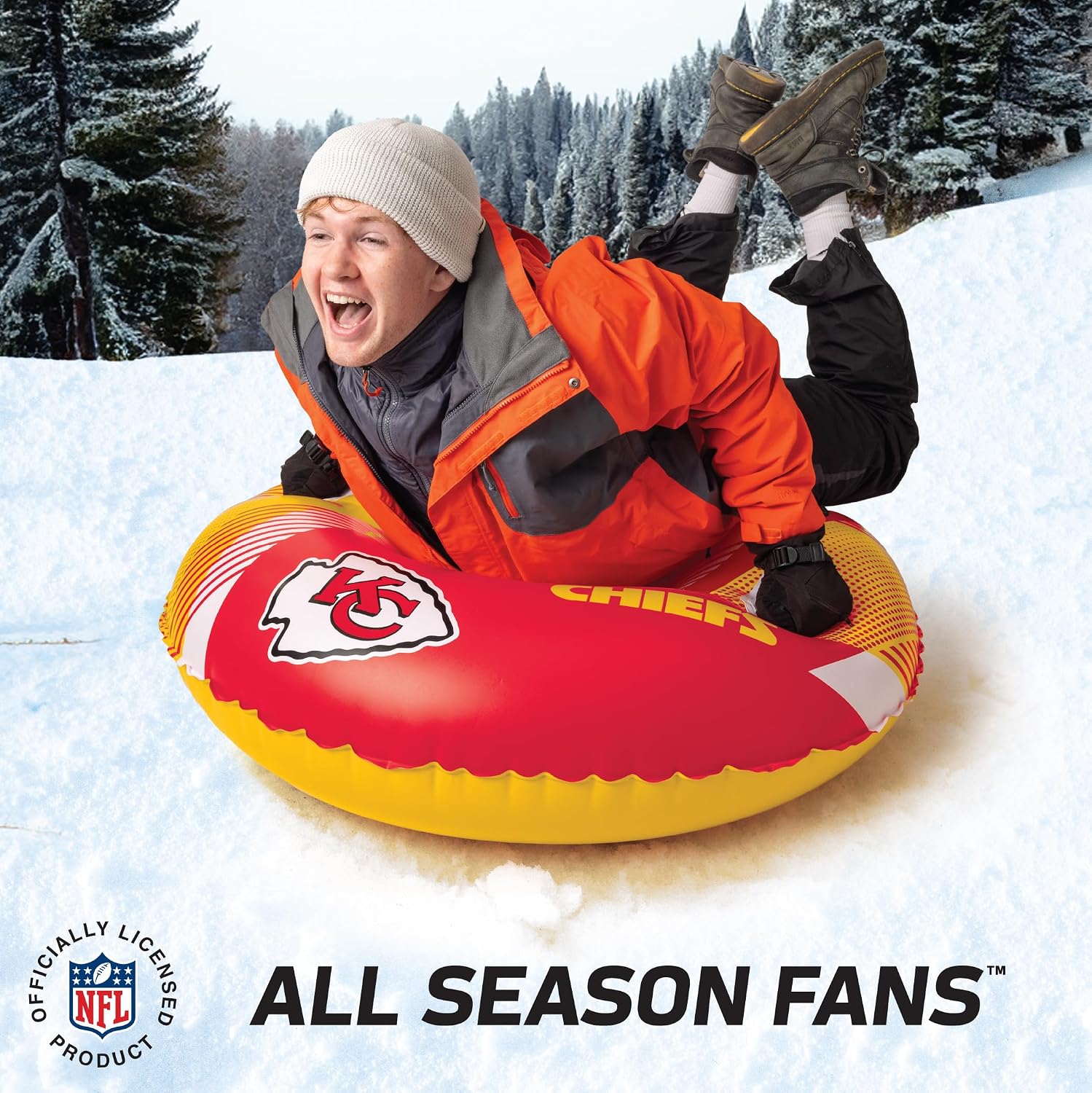 Big Mouth Inc NFL Snow Tube, Heavy Duty Inflatable Snow Sled for Winter Tubing, Ride-On Snow Tube with Handles for Kids and Adults, Outdoor Winter Fun and Football Fan Gifts